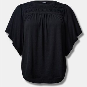 Torrid Plus Size Knit Crewneck Smocked Flutter Sleeve Top